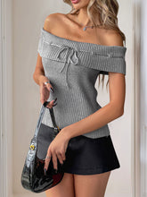Perfee Tied Off-Shoulder Short Sleeve Knit Top OutfitFlow